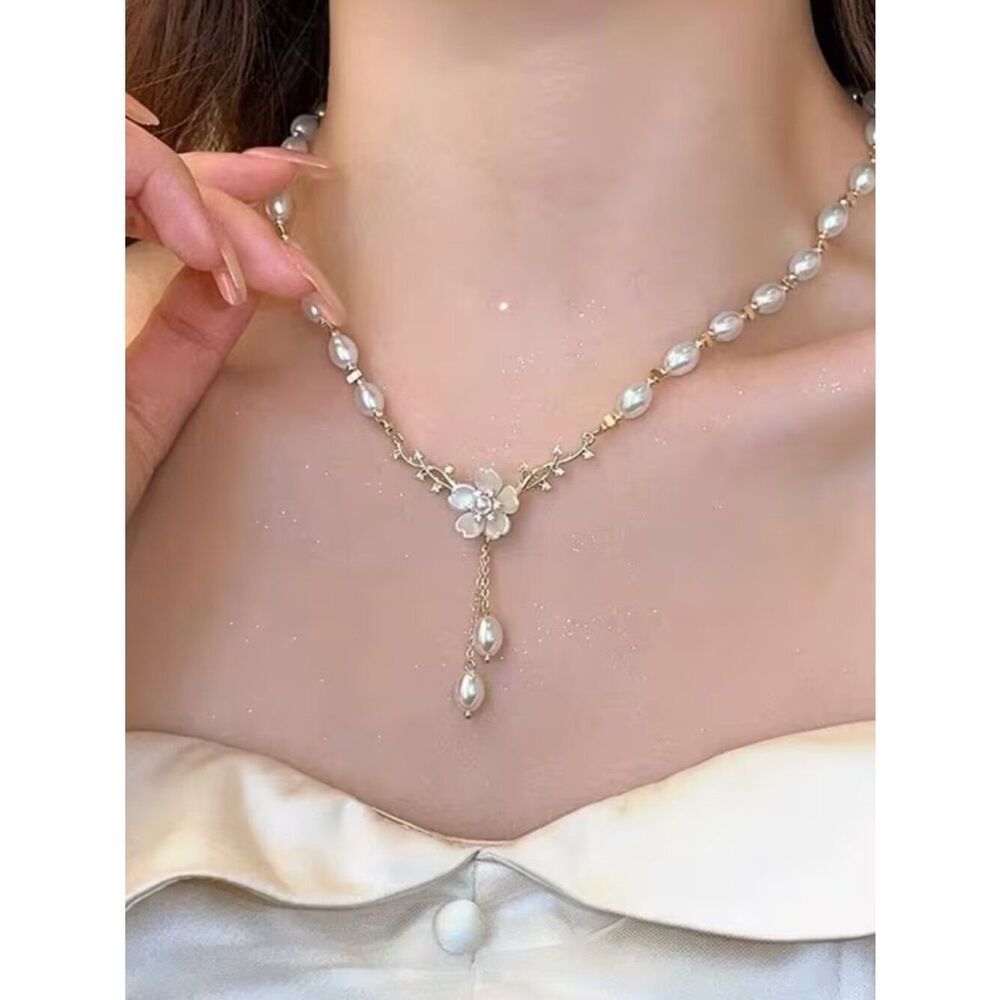 NWT KC Gold Plated Pearl Y-Shape Drop Necklace Baroque Choker Zinc Alloy